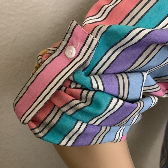 Vintage 80s/90s Liz Claiborne Multi Color Striped Button Down Shirt Size 6 - Picture 4 of 10